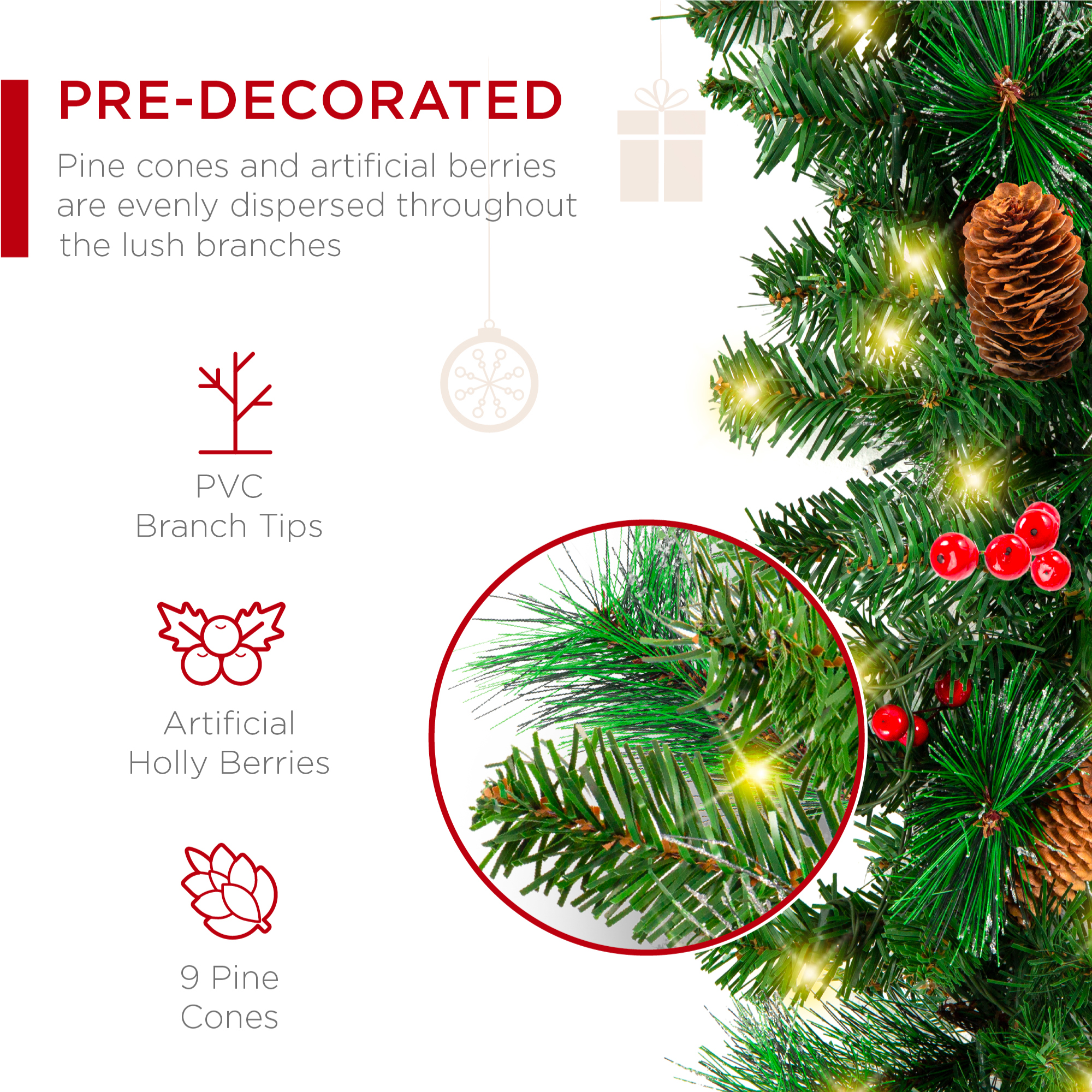 Best Choice Products 9ft Pre-Lit Christmas Garland, 50 LED Lights photo 3