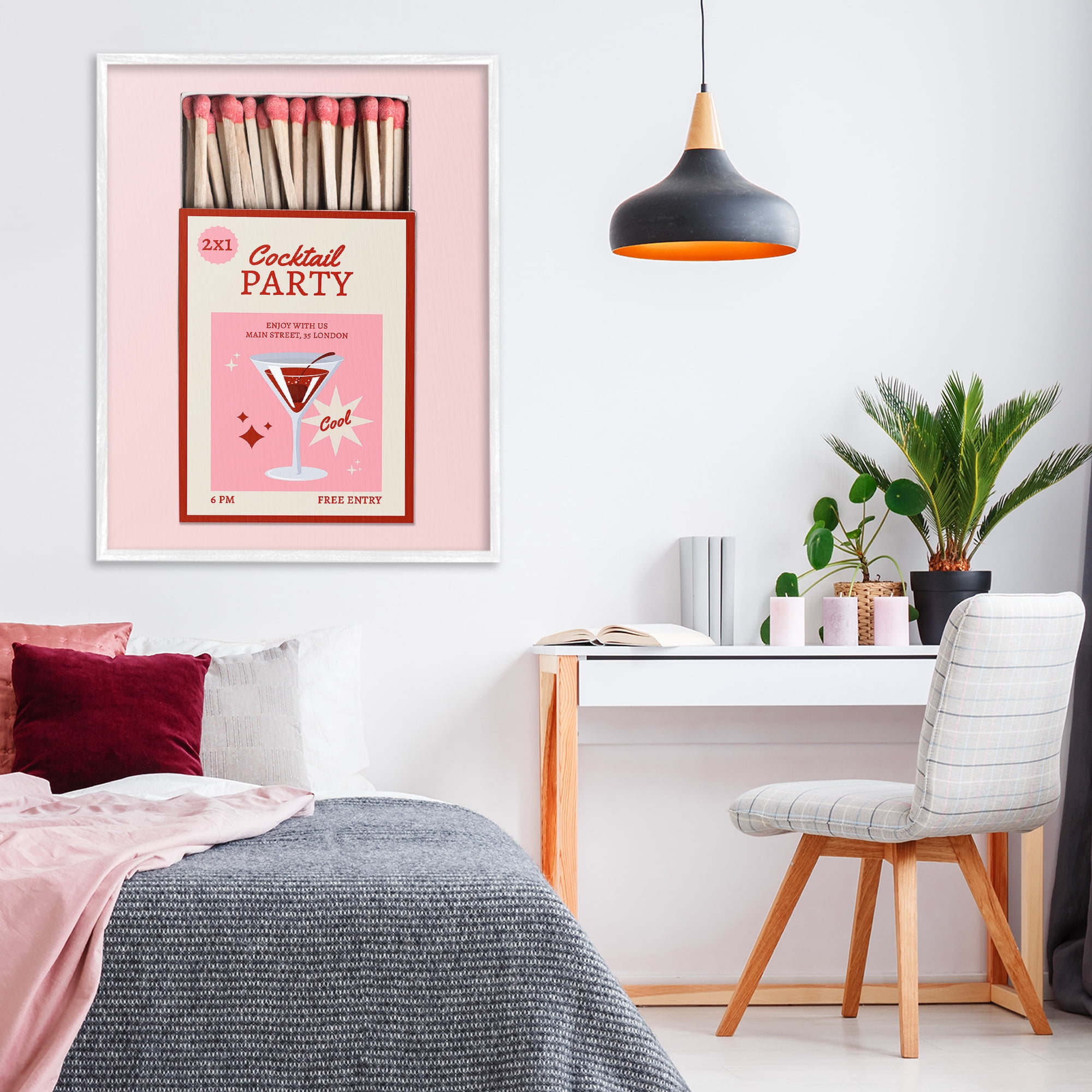 Stupell Industries Cocktail Party Matchbox White Framed Giclee Art, design by CAD Designs