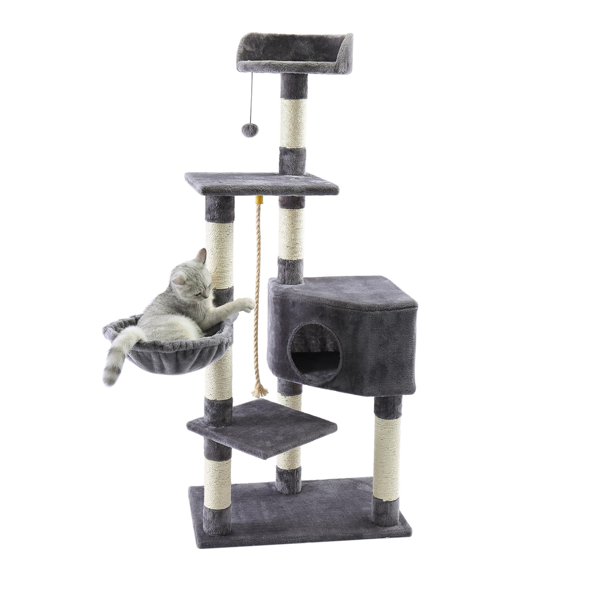 Pefilos 54" Multi-Level Cat Tree Tower, Cat Condo with Sisal-Covered Scratching Post for Pet Kitten, Gray Pefilos 54" Multi-Level Cat Tree Tower, Cat Condo with Sisal-Covered Scratching Post for Pet Kitten, Gray
