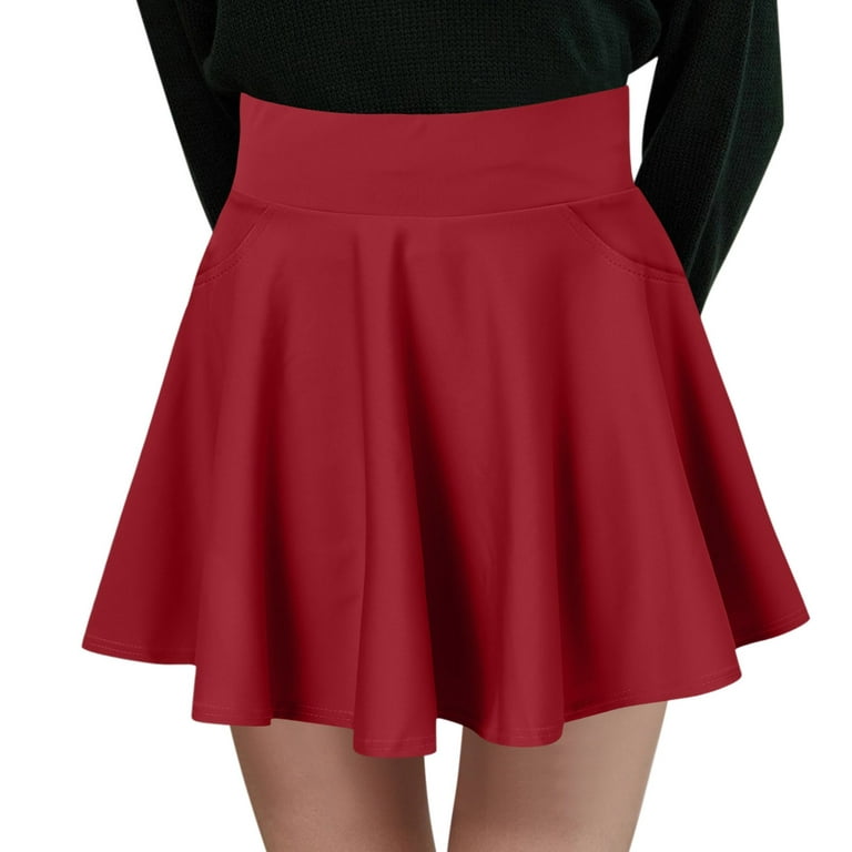 GWAABD Elastic High Waist Maxi Skirts Women Fashion Casual Short Style  Solid Half Skirt Anti Glare Sun Skirt Pleated Pocket Skirt 