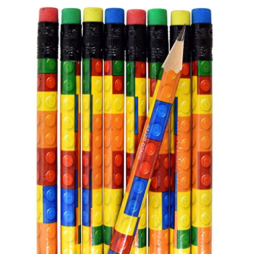 Sketching and Learning Activities 100 School 100 Pieces Building Block Wood Pencils Colorful Round Pencils with Top Erasers Kids Birthday Goody Bag Bulk Filler for Exams Office