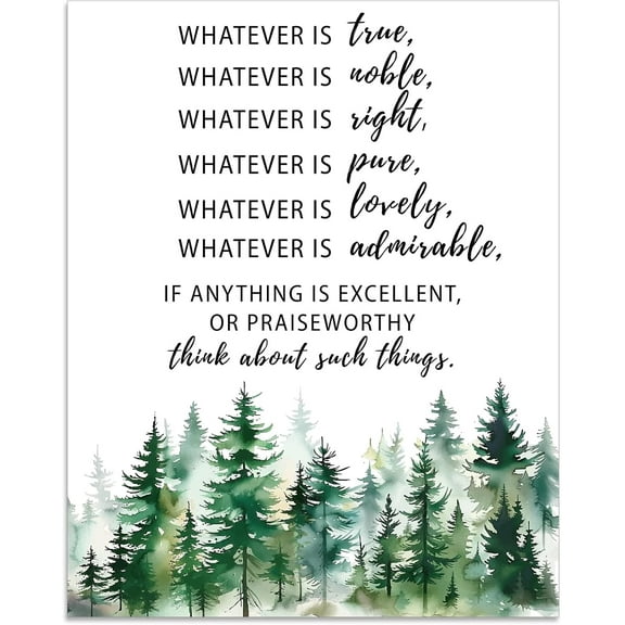 1 pc 1 Pc Whatever Is True Growth Mindset Posters Watercolor Forest Art Prints Positive Quotes Wall Art Unframed Paper Wall Decor for Bedroom Living Room 11.02x13.77 inch(28x35cm)
