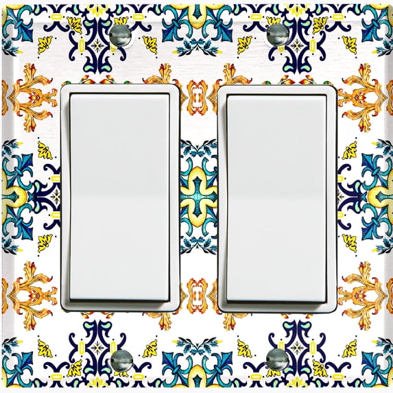 Metal Light Switch Plate Cover Fancy Green Orange Blue Tile Pattern TIL008