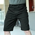 thumbnail image 4 of zeranth Men Summer Cargo Shorts Elastic Waist Button Zipper Fly Pockets Casual Shorts Straight Wide Leg Wear-resistant Short Pants, 4 of 7