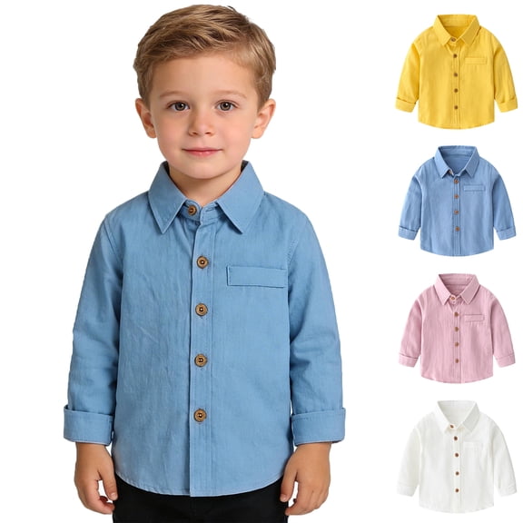 XINXIAOO Kids' Polo Shirts Classic Long Sleeve Blue Button up Shirts Classic School Uniform Casual Tops Boys Girls Clothes 3-4 Years