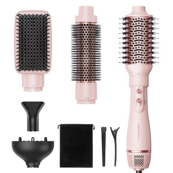 Wavytalk Hair Dryer Brush & Hair Styler with 5 Attachments for Volume, Waves, and Silky Texture, Pink