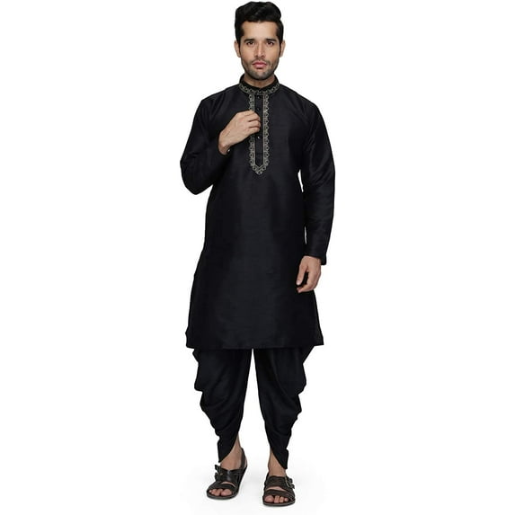 Royal Kurta Mens Silk Blend Kurta Salwar Set (40, Black)