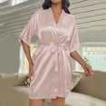 thumbnail image 2 of felwors Women's Short Kimono Robe Satin Bridal Party Bathrobe for Bridesmaid Satin Sleepwear Getting Ready Pink, XL, 2 of 5