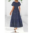 thumbnail image 3 of PRETTYGARDEN Women Floral Boho Maxi Dresses Summer Short Sleeve V Neck Smocked A Line Long Flowy Beach, 3 of 10