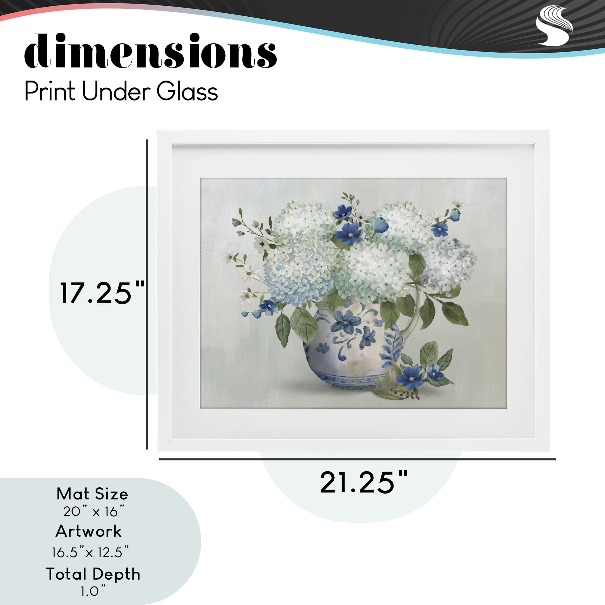 Stupell Industries Ivory & Blue Hydrangea Vase White Framed Print Under Glass, design by Nan