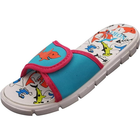 NORTY Boys Girls Unisex Slide Strap Sports Shower Beach Pool Sandal - 5 Colors - Runs One Size Small, 40700 Aqua / (Best Pool Slides Shoes)