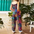 thumbnail image 4 of Women's Floral Print Jumpsuit - Vintage Strappy Cotton Linen Overalls for Summer Casual & Boho Style ,Hot Pink,M, 4 of 5