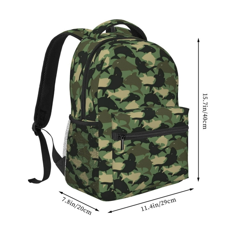 Haiem Camouflage Shark Printed School Backpack Casual Travel Lightweight Backpack Durable Comfortable Multifunctional Backpack Laptop Backpack Adult