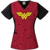 DC Comics Women's Fashion Collection Cotton Print V-Neck Scrub Top