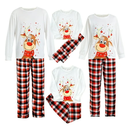 

GRNSHTS Family Christmas Pjs Matching Sets Deer Plaid Jammies for Adults and Kids Holiday Xmas Sleepwear Set (White-Kids 6T)