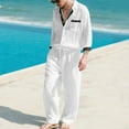 thumbnail image 6 of Aofany Men's Linen 2 Piece Outfits Casual Long Sleeve Button Down Shirts and Loose Lounge Pants Matching Sets Big and Tall Beach Outfits Set, 6 of 9