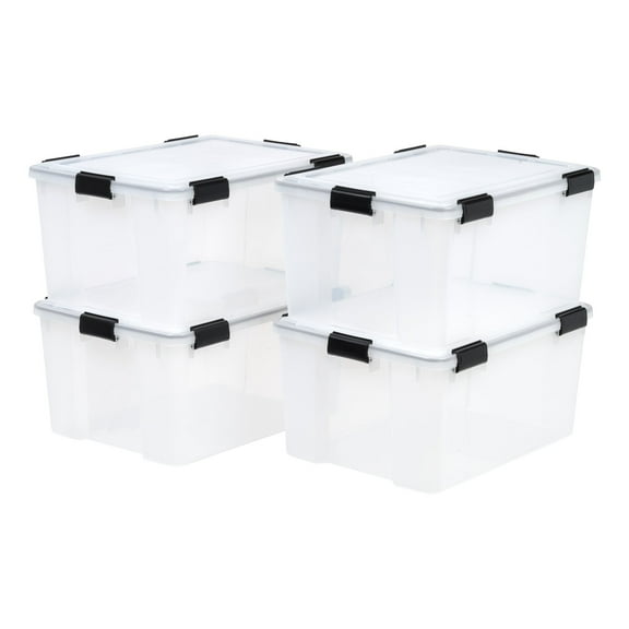 IRIS 4Pack 62qt WEATHERPRO Airtight Plastic Storage Bin with Lid and Seal and Secure Latching Buckles
