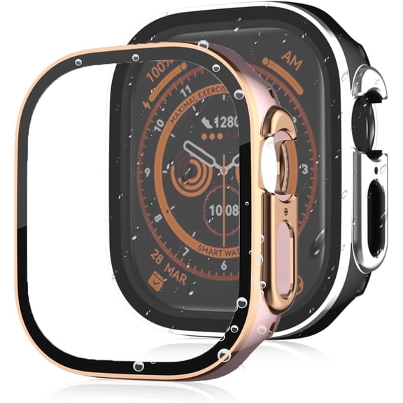 Tianle 2 Pack PC Case with Tempered Glass Screen Protector Compatible with Apple Watch Series Ultra2 Ultra 49mm / SE2 9 8 7 45mm 41mm / SE 6 5 4 44mm 40mm (1 PinkRose 1 BlackSilver, 40mm)