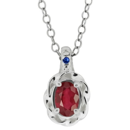 0.66 Ct Oval African Red Ruby Blue Sapphire 18K White Gold Pendant