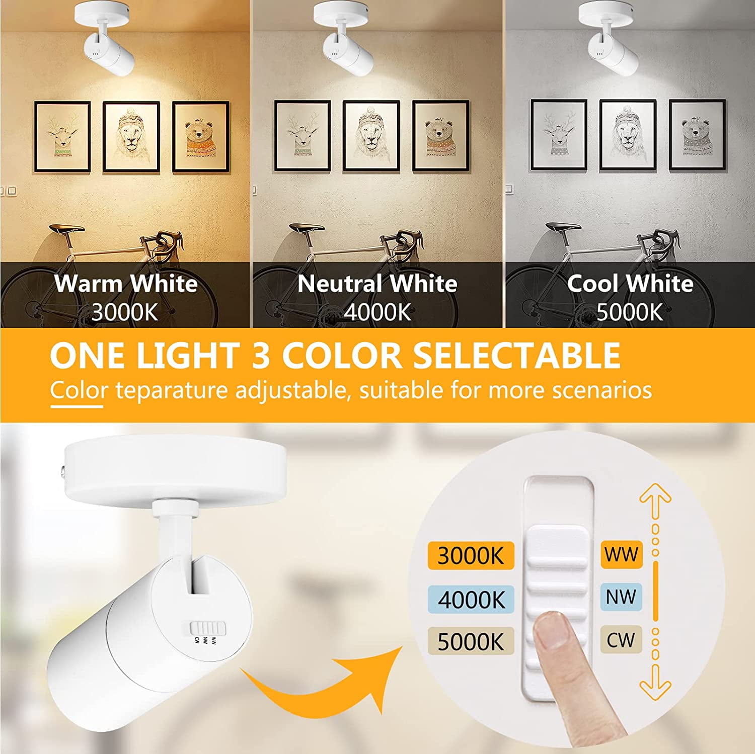 VANoopee 3-Color Dimmable LED Ceiling Spotlight Flush Mount Adjustable Spotlight Directional Spot Lights Indoor Bright Accent Fixture for Living Room Bedroom - CRI90 36° Flicker Free 10W 1000lm White