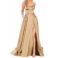 thumbnail image 2 of Wuxian Women Prom Dresses Spaghetti Straps Satin Long With Side Slit A Line Bridesmaid Dress With Pockets, 2 of 9