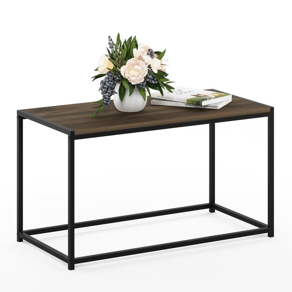 Furinno Camnus Coffee Table, Metal Frame Rustic Brown Coffee Table, Rectangular Wide Side Table, Easy Assembly, for Living Room, Bedroom, Home Office, Brown Walnut