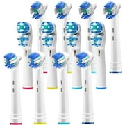 Replacement Brush Heads Compatible with Oral b Braun- 12 Electric Toothbrush Heads for Oralb- Double Clean, Floss Action & 3D White Brushes- Fits the Kids Pro 1000 Sonic Flossaction Dual Cross & More