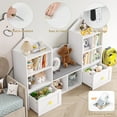 thumbnail image 3 of Homfa Kids Bookshelf with Reading Nook, Kids Storage Cabinet with 8 Cubby, 2 Wood Toy Bin for Nursery Kids Room, White, 3 of 8