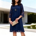 thumbnail image 4 of Odbmxy 3/4 Sleeve Womens Midi Dresses Cocktail Lace Fall Shift Women Dress Dressy Loose Solid Color Wedding Guest, 4 of 6
