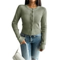 thumbnail image 3 of Women'S Slim Fitted Round Neck Cardigan Sweater Button Down Basic Knit Outerwear Green XL, 3 of 9