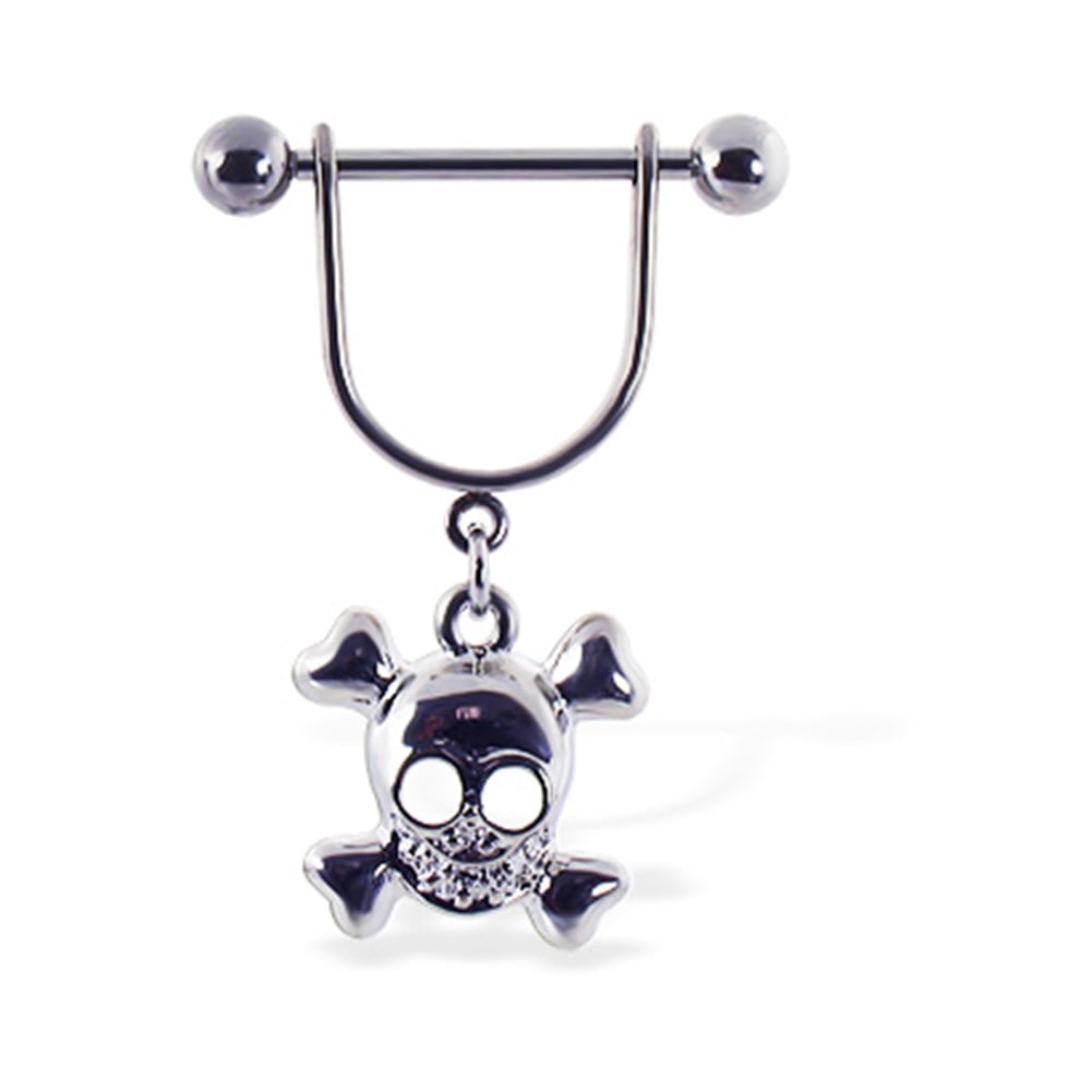 Nipple Ring With Dangling Happy Skull