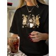 thumbnail image 1 of 1pc Vintage Style Women'S T-Shirt, Geometric Snowman Print, Polyester Knit Fabric, Crew Neck, Short Sleeve, Regular Length, Summer Casual Top, 1 of 6