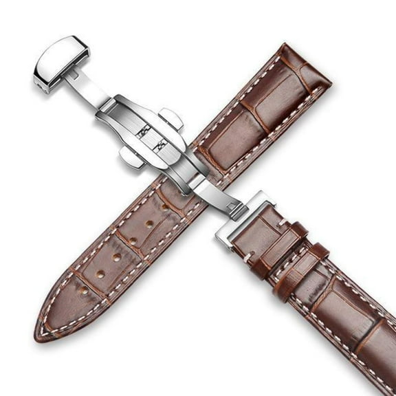 Genuine Leather Watch Band Alligator Grain 18mm 19mm 20mm 21mm 22mm 24mm Calf Strap for Tissot Seiko Brown Silver