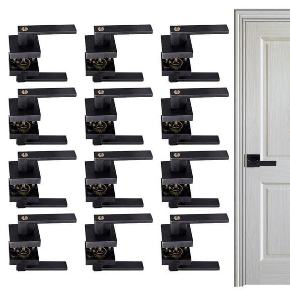 PWTOOL Black Lever Door Handle Interior 12 Pack Matte Black Privacy Door Lever Modern Bathroom Door Lock with Square Panel Interior Door Lever Handles for Left or Right Sided fitting