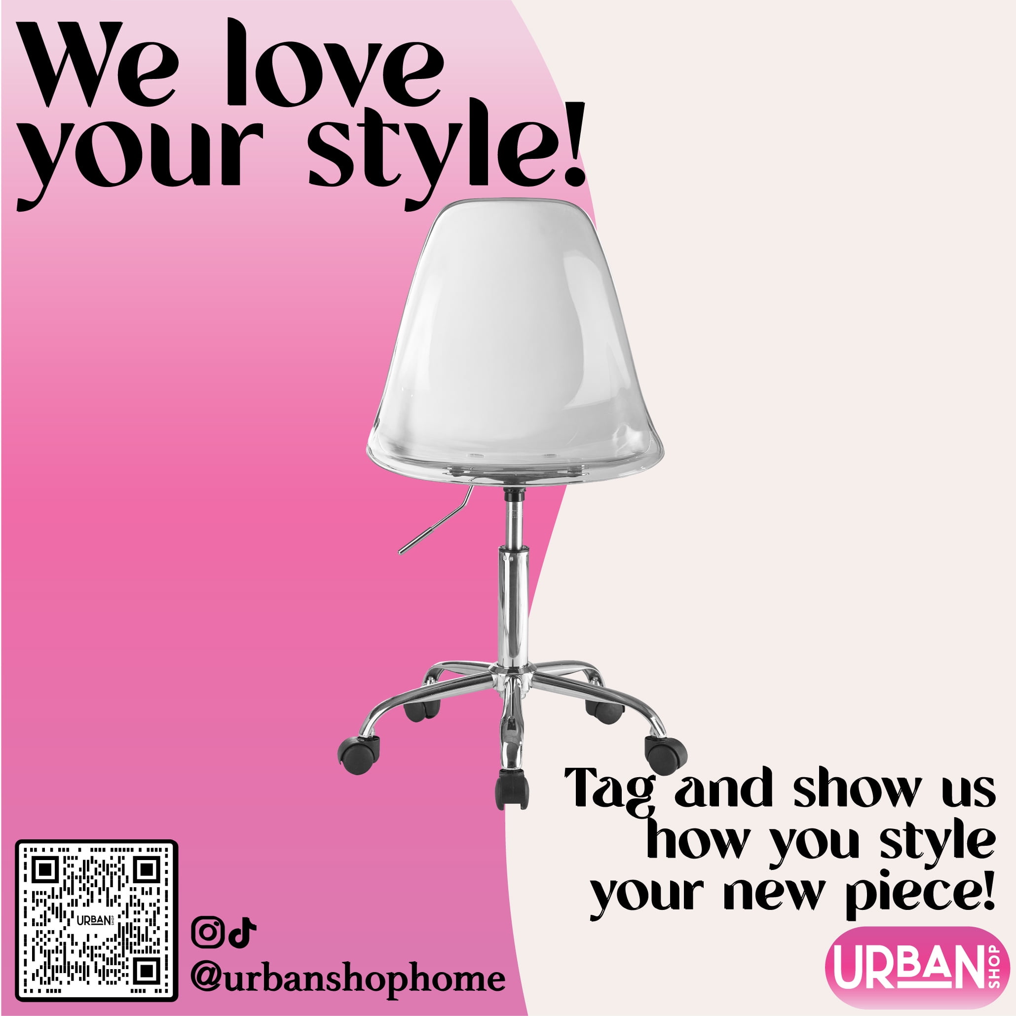 Urban Shop Office Chair, Acrylic and Metal Frame, Clear