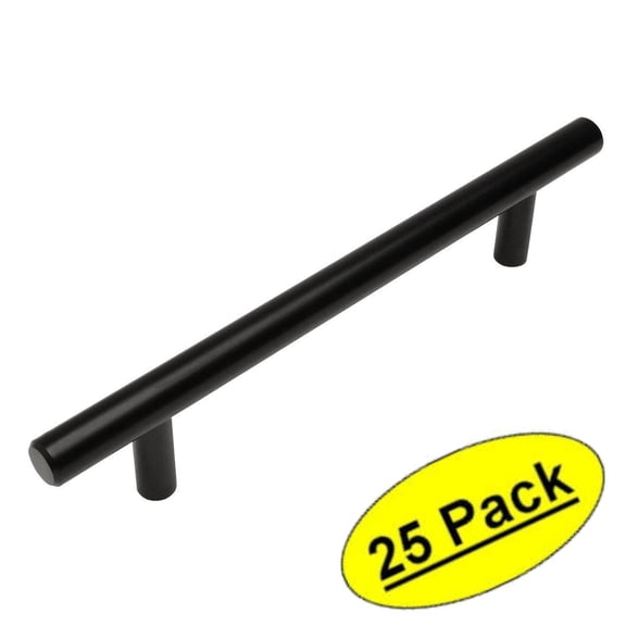 Cosmas 305-128FB Flat Black Cabinet Hardware Euro Style Bar Handle Pull - 5" (128mm) Hole Centers, 7-3/8" Overall Length - 25 Pack