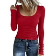 thumbnail image 2 of Lumtrix Womens Long Sleeve Shirts Scoop Neck Ribbed Knit Slim Fitted Tops Casual Basic Tee 2026 Spring Fall Fashion Clothes Red M, 2 of 4