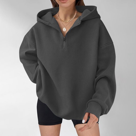 Womens Oversized Quarter Zip Hoodies,Comfy Long Sleeve Sweatshirts,Casual Loose Fit Fall Fashion Clothes For Daily,Workout & Travel 3XL