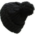 thumbnail image 4 of Black Slouchy Cable Knit Pom Pom Beanie Winter Cap Chunky Skull Hat Ski Kinit Warm New, 4 of 5