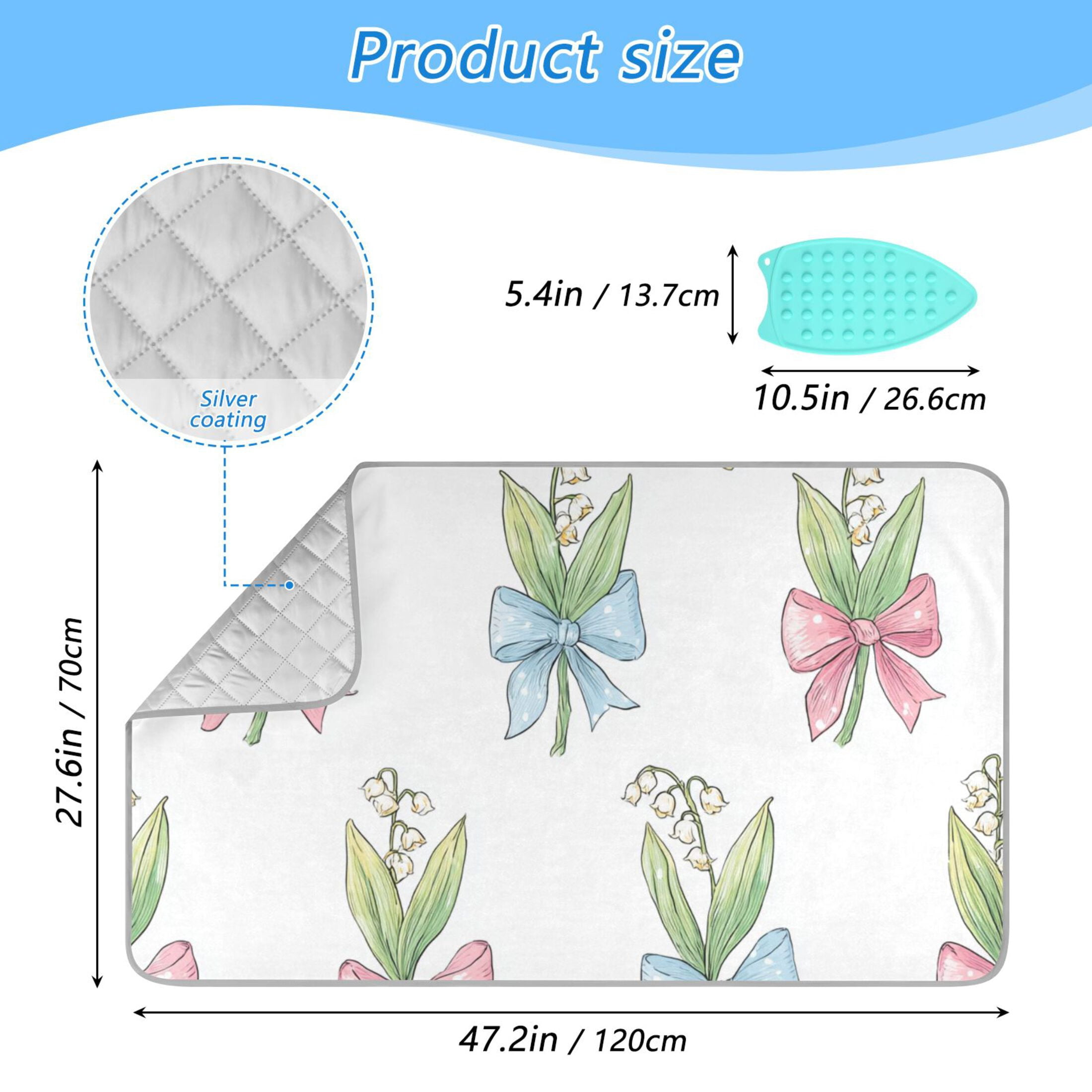 Pastel Bows on Flowers Ironing Mat Blanket Portable Travel Ironing Pad Heat Resistant Pad 47.2" x 27.6”