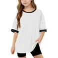 thumbnail image 2 of Jinhomg Little Kids Summer Clothes Oversized Comfy Short Sleeve T-Shirts 2025 Fashion Color Block Casual Tees Unisex Boys Girls Y2K Pullovers White 6 Years, 2 of 9