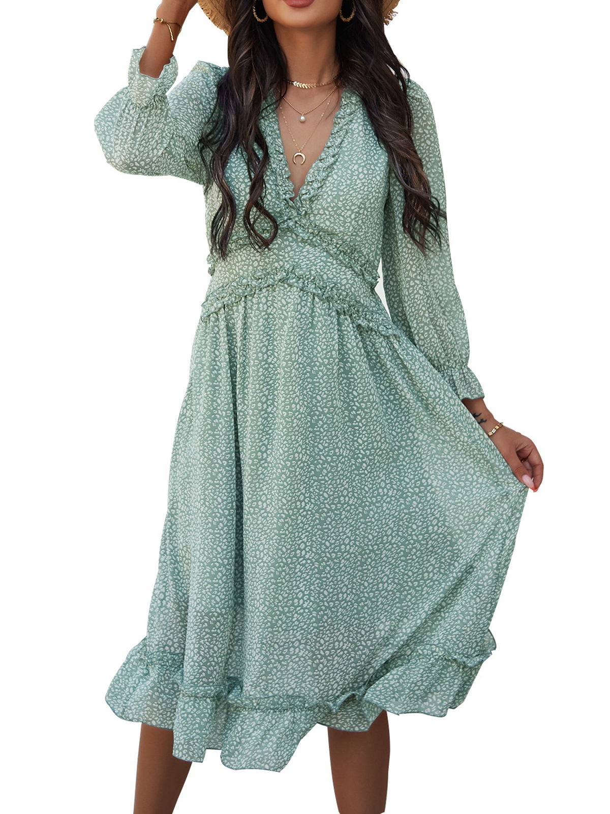 CUE AIR Women's Boho V Neck Floral 