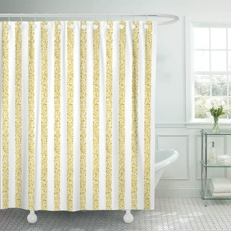 Yellow Stripe Shower Curtain - PKNMT Yellow Golden Stripes of Gold Shining Tinsel on White Polyester Shower Curtain 60x72 inches