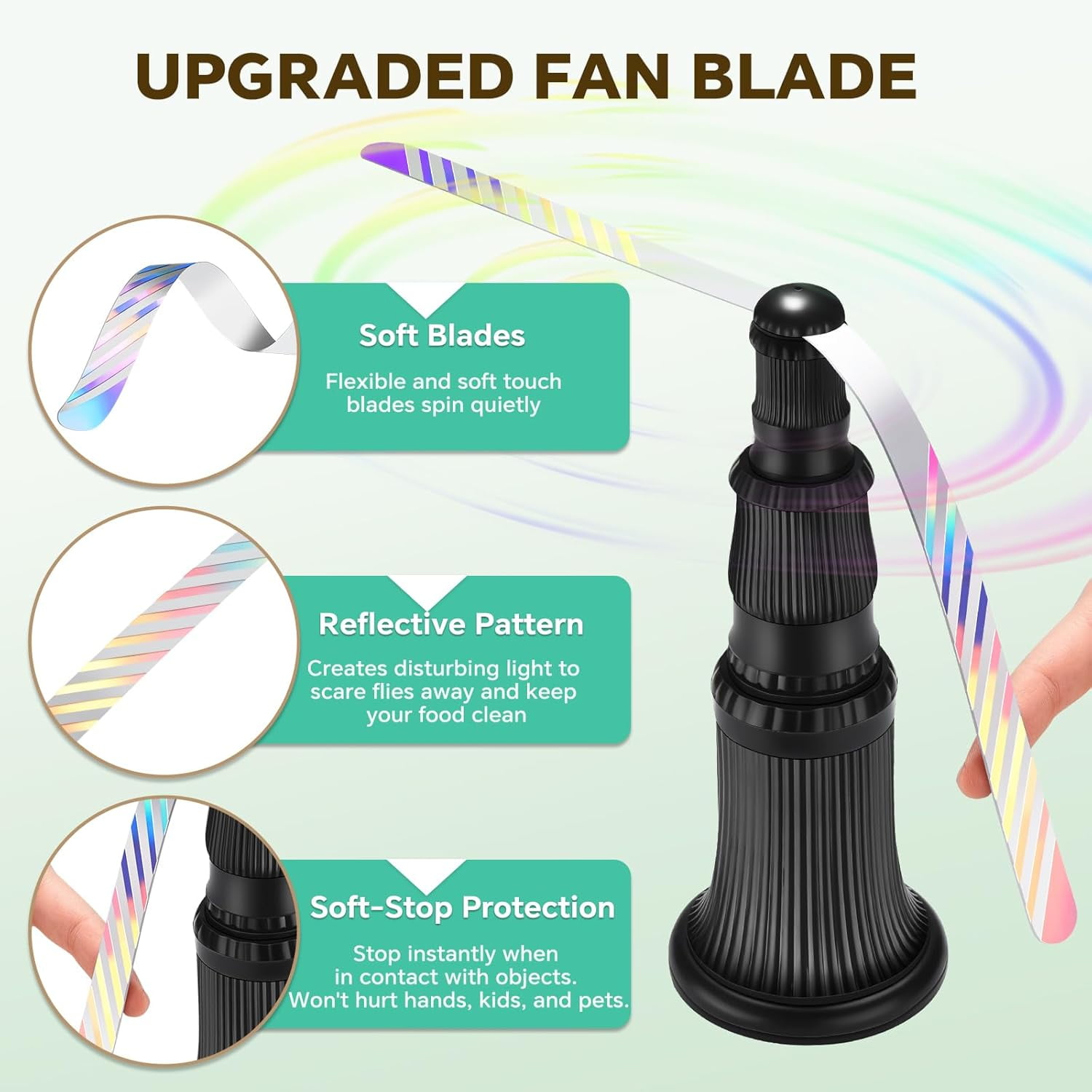 6-Pack Fly Fans for Tables, Battery-Powered Tabletop Fly Repellent with Holographic Blades for Indoor Outdoor Dining, Home, Picnic & Party, Classic