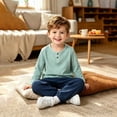 thumbnail image 5 of hoksml Boys Cotton Loungewear Set, Long Sleeve Henley Shirt and Jogger Pants, Kids 2-Piece Casual Outfit, 5 of 5