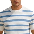 thumbnail image 3 of LEKWK Mens Striped Shirt Crewneck Horizontal Short Sleeve Lightweight Tops Ribbed Knit Breathable Tees Relaxed Fit Casual Retro Daily Vacation Summer Tops Blue XXL, 3 of 6