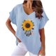 thumbnail image 2 of Fiudx Camisas para Mujer Camiseta de Manga Corta con Mangas Informales de Algodón y Cáñamo con Cuello En V y Estampado de Girasoles para Mujer, 2 of 4