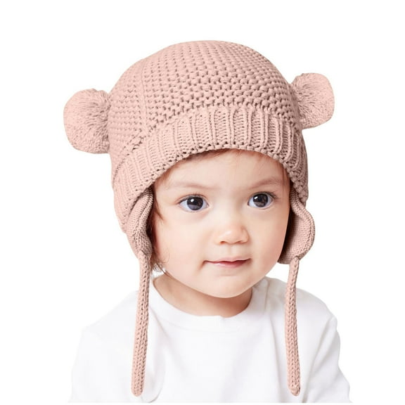 Busydd Baby Winter Hats with Ear Flaps Fashion Solid Color Warm Wool Beanie Soft Stretchy Cuffed Cable Knit Hat Cute Caps for Toddlers Girls Boys 0-3 Years