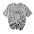 thumbnail image 2 of Jusqu'à 65 % de Réduction d'Été Iumwxz T-Shirts Basiques Plissés Décontractés pour Femmes Hauts d'Été Mignons pour Femmes Blouse à Imprimé Nœud Col Rond Manches Courtes Blouse pour Femmes Confortable pour l'École, 2 of 4
