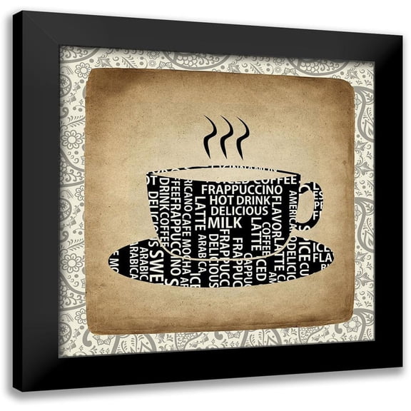 Kimberly, Allen 12x12 Black Modern Framed Museum Art Print Titled - Coffee Paisley 2